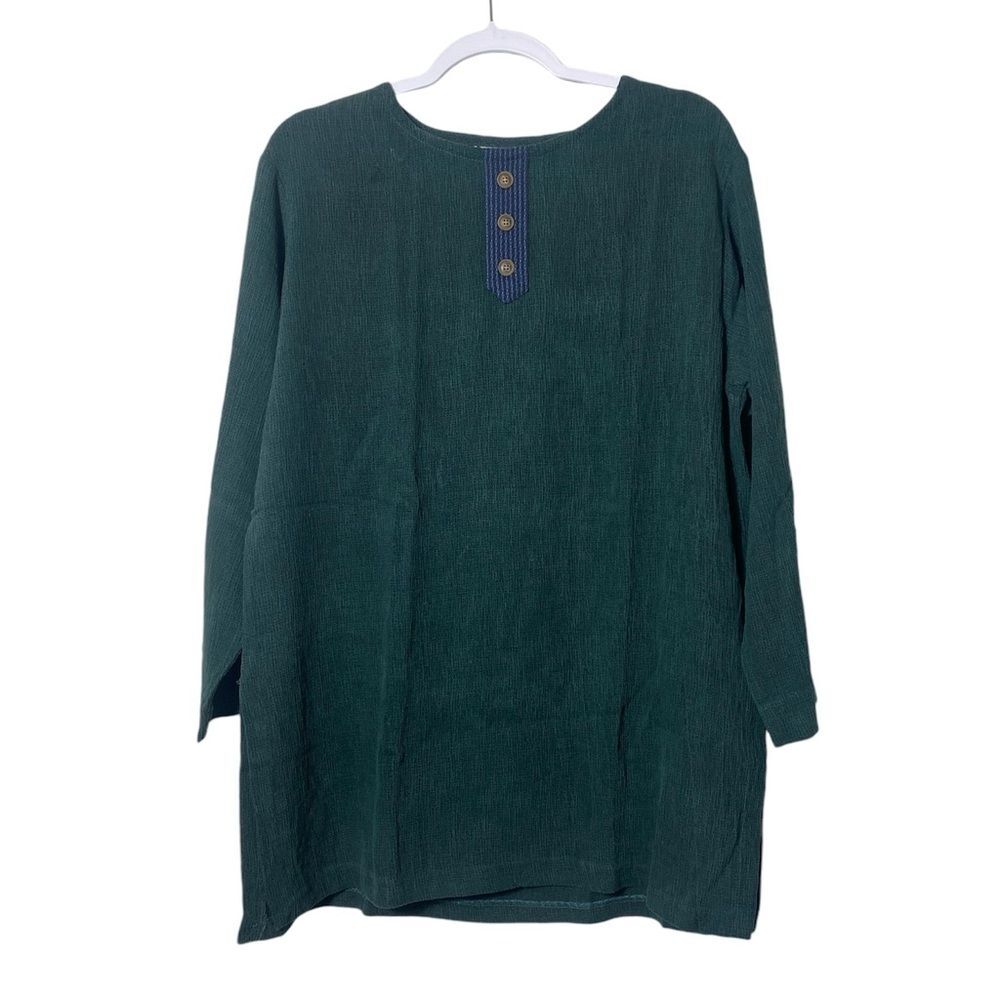 Bets By Canvasbacks Forest Green Gauzy Long Sleeve Tunic Top Women's Size Medium
